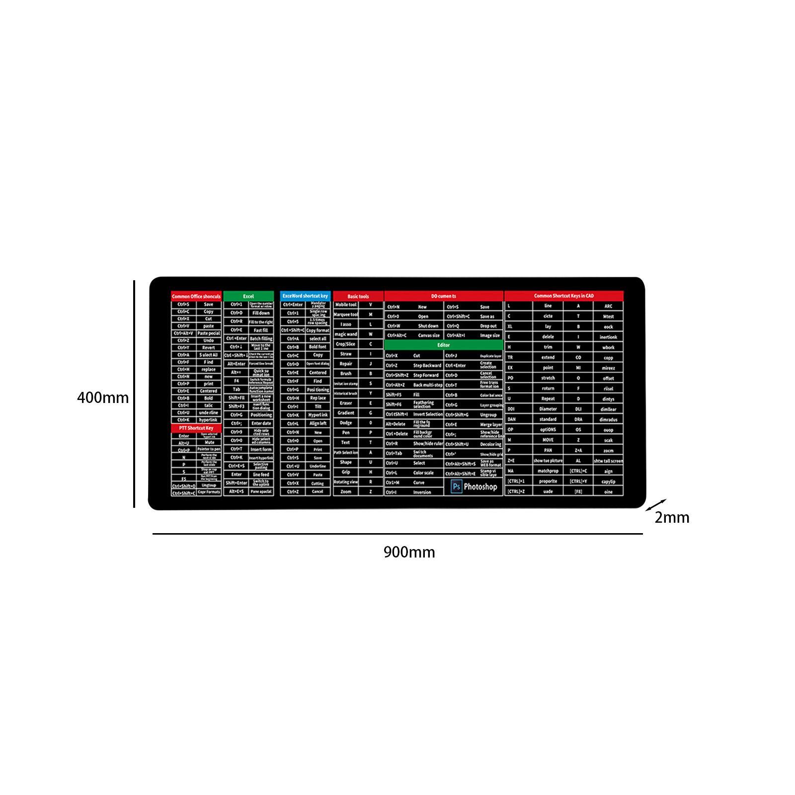 Desk Mat Shortcuts Keys Laptop Desk Pads for Home and Office Gaming Mouse Pad