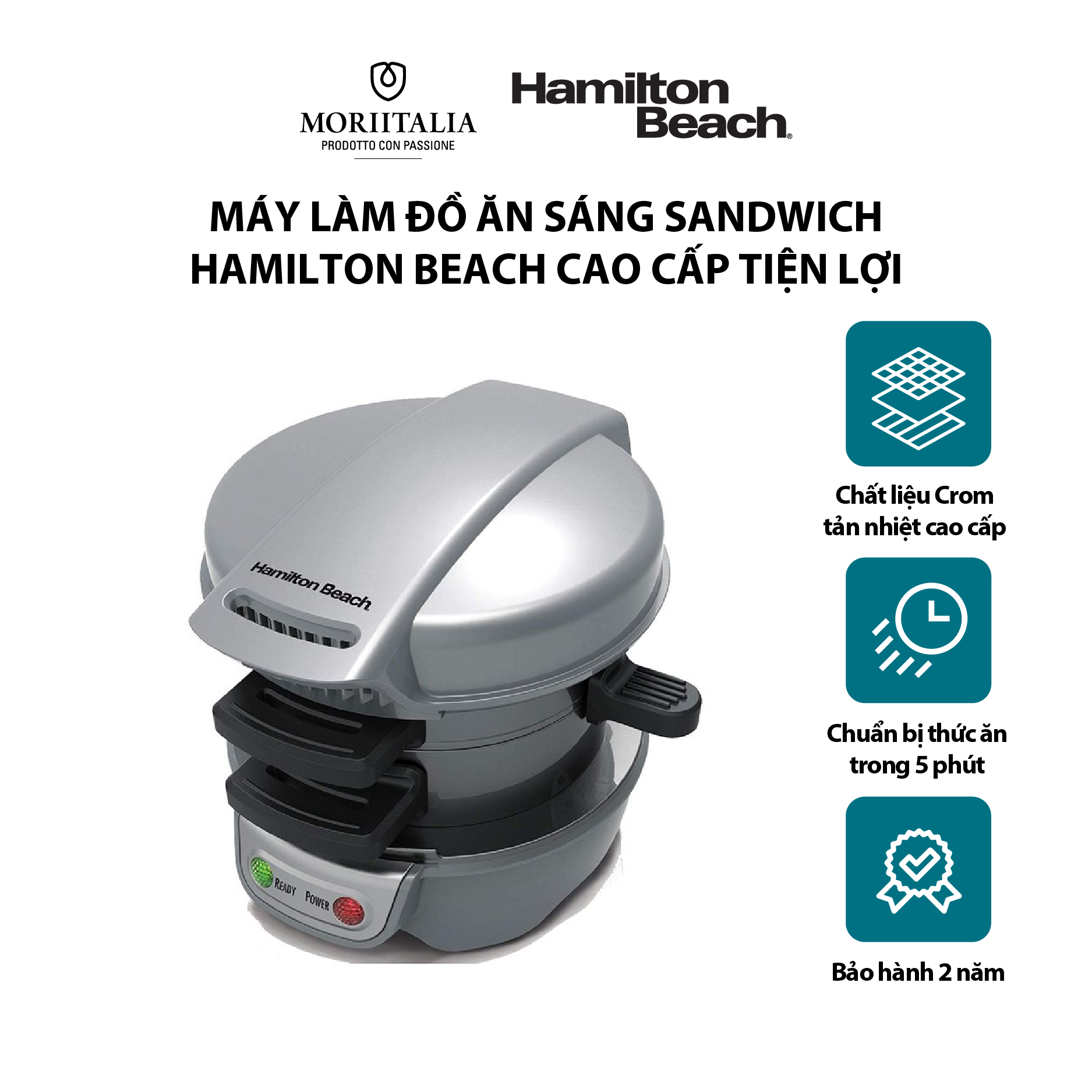 Máy Làm Đồ Ăn Sáng Sandwich Hamilton Beach 25475-SAU - Hàng nhập khẩu