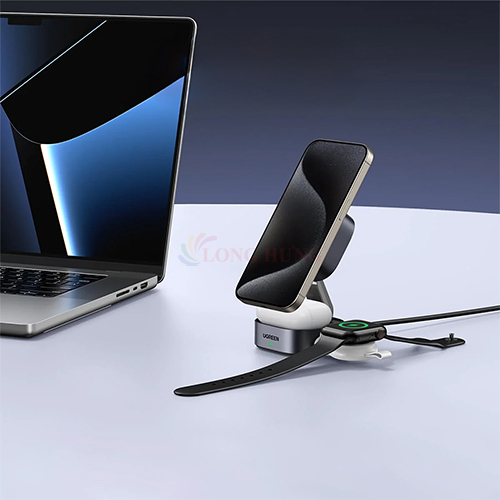 Đế sạc không dây Ugreen Magnetic Attachment Qi2 2-in-1 Foldable Wireless Charger 15W W702 - Hàng chính hãng
