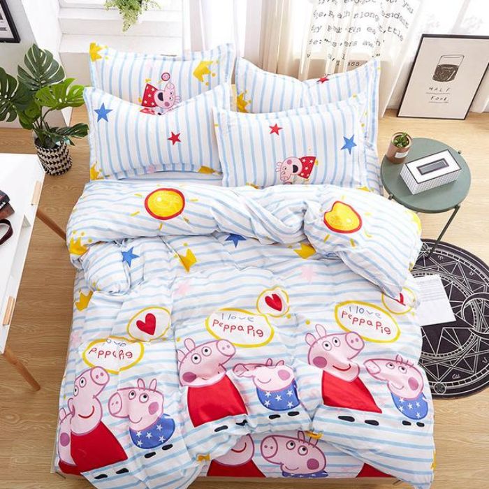 Bộ chăn ga gối hình chú heo dễ thương sặc sỡ