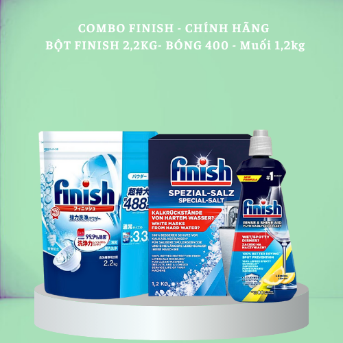 Combo Bột Rửa Bát Finish Nhật 2,2kg + Bóng Finish 400ml + Muối Finish 1,2kg