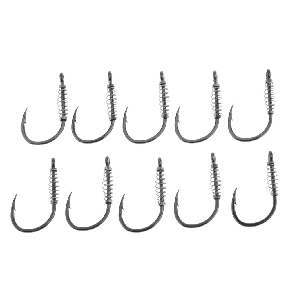 10pcs Stainless Steel Fishing Hooks with Spring Barbed Swivel Carp Jig Fishhook for Pulling Baits
