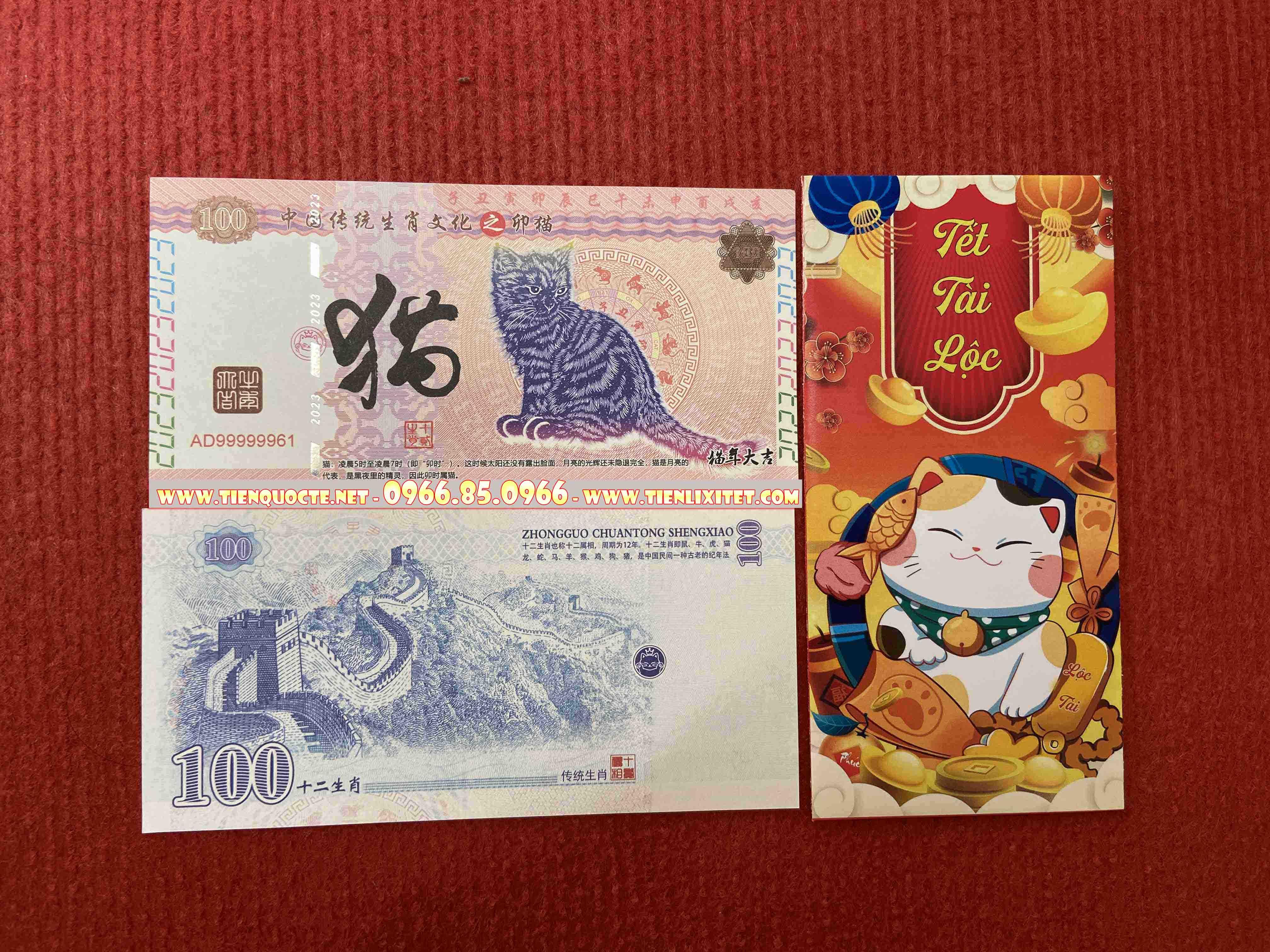 Lì xì đỏ Quà tặng sự kiện Tết - Đồng ti.ền có hình mèo của Trung Quốc Tết 2023, kèm bao đỏ may mắn LGLS00073