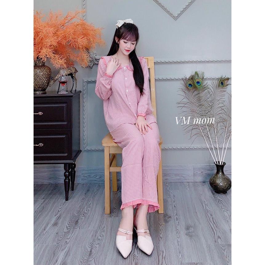 Bộ bầu và sau sinh DÀI TAY Xuân Hè cho con bú, size 43-&gt;70kg, chất kate thái, cho bà bầu mặc nhà