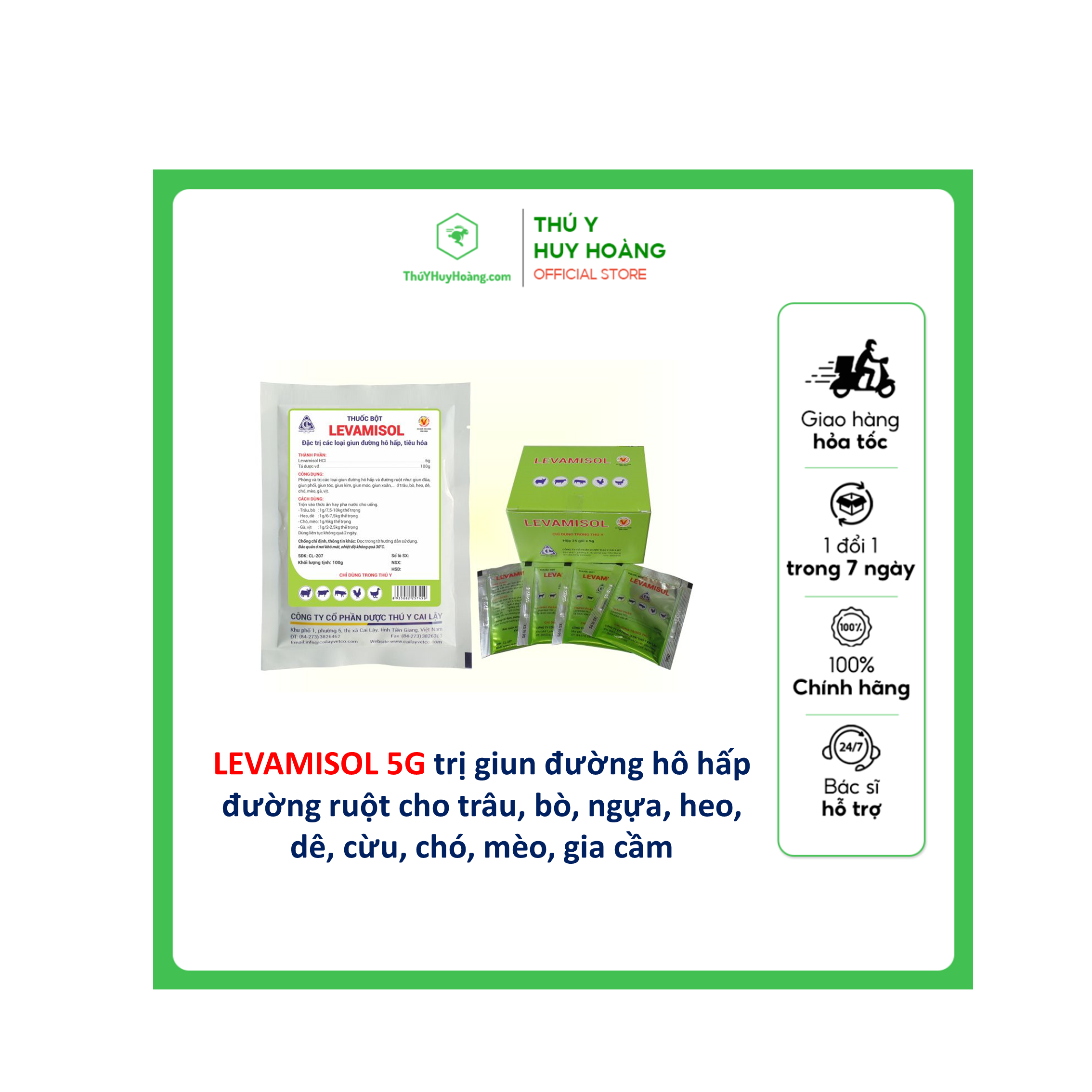 Thuốc bột LEVAMISOLchuyên giun đường hô hấp, đường ruột