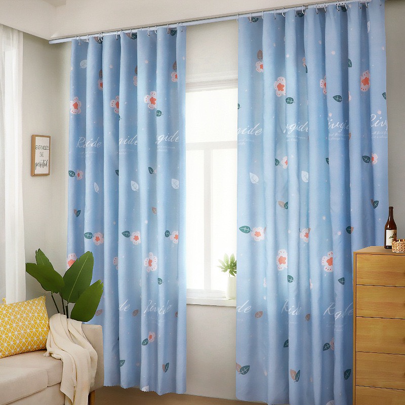 Rèm Vải Khoen Lỗ, Khoen Ri Đô, Rèm Dán HOA NỀN XANH Vải Dày Khả Năng Chống Nắng Cao