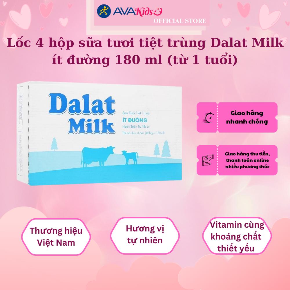 Thùng 48 hộp sữa tươi tiệt trùng Dalat Milk ít đường 180 ml (từ 1 tuổi)