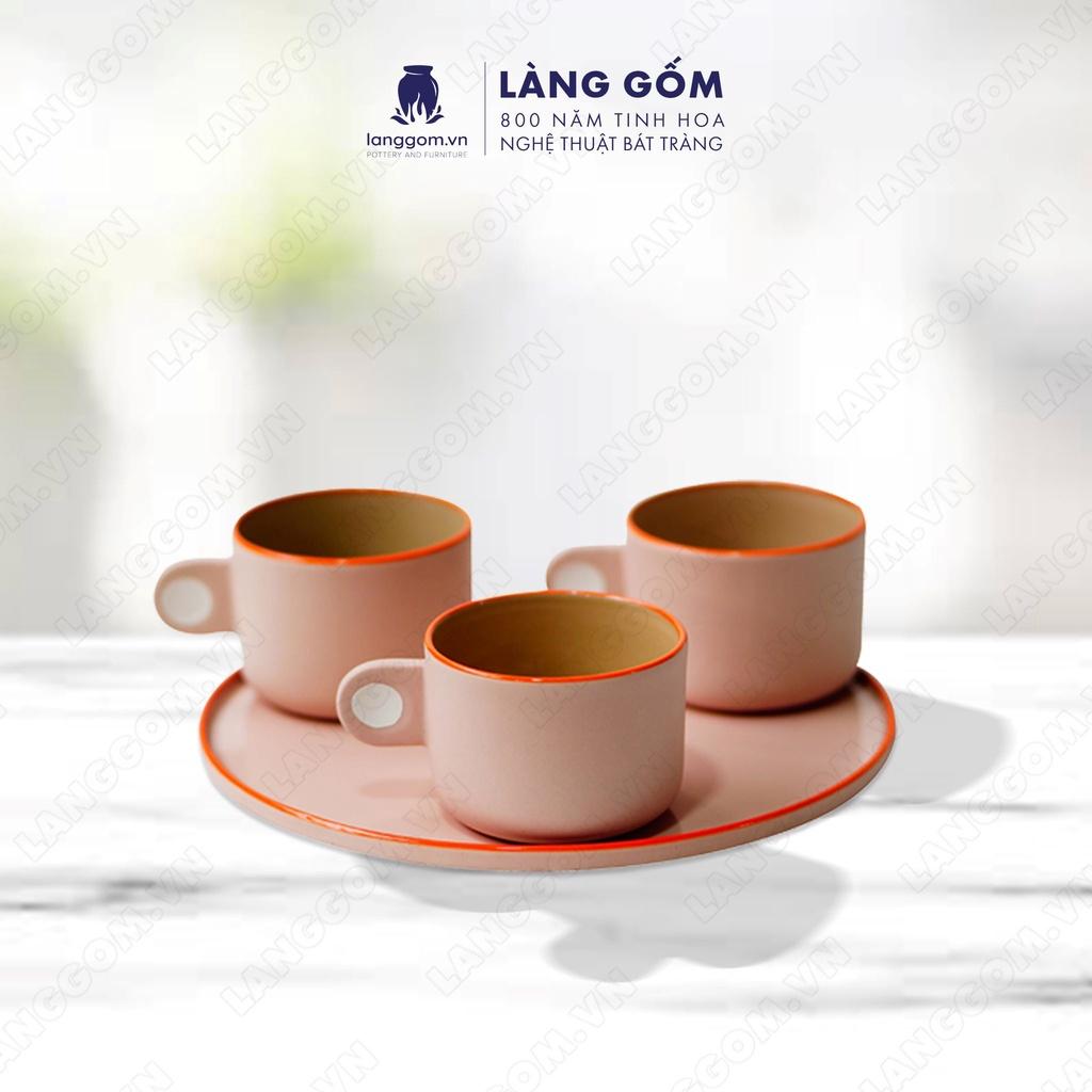 Set Cốc chấm quai + đĩa tròn - Kích thước: C6.1 x D8.5 cm - Gốm sứ Bát Tràng - langgom.vn