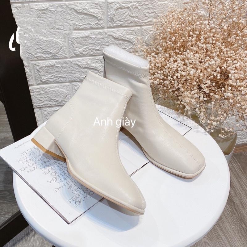 B50 - Bốt đế bệt da lì mũi vuông khoá sau cực mềm êm( ảnh thật, kèm video