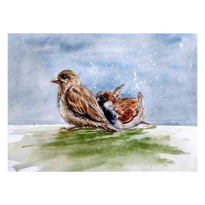 Tranh canvas phong cách màu nước - Vợ chồng - WT024