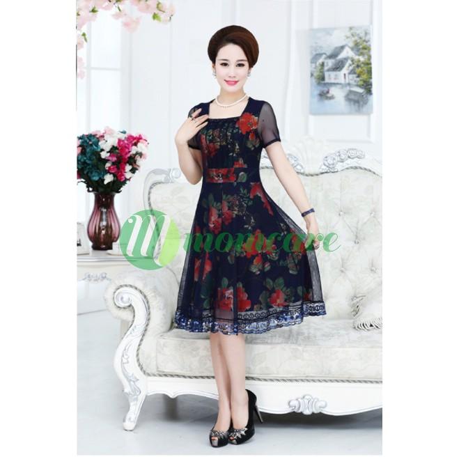 Đầm trung niên cao cấp V10 - Váy nữ lớn tuổi trung tuổi dự tiệc dạ hội sang trọng cho mẹ - Thời trang đẹp U40 U50