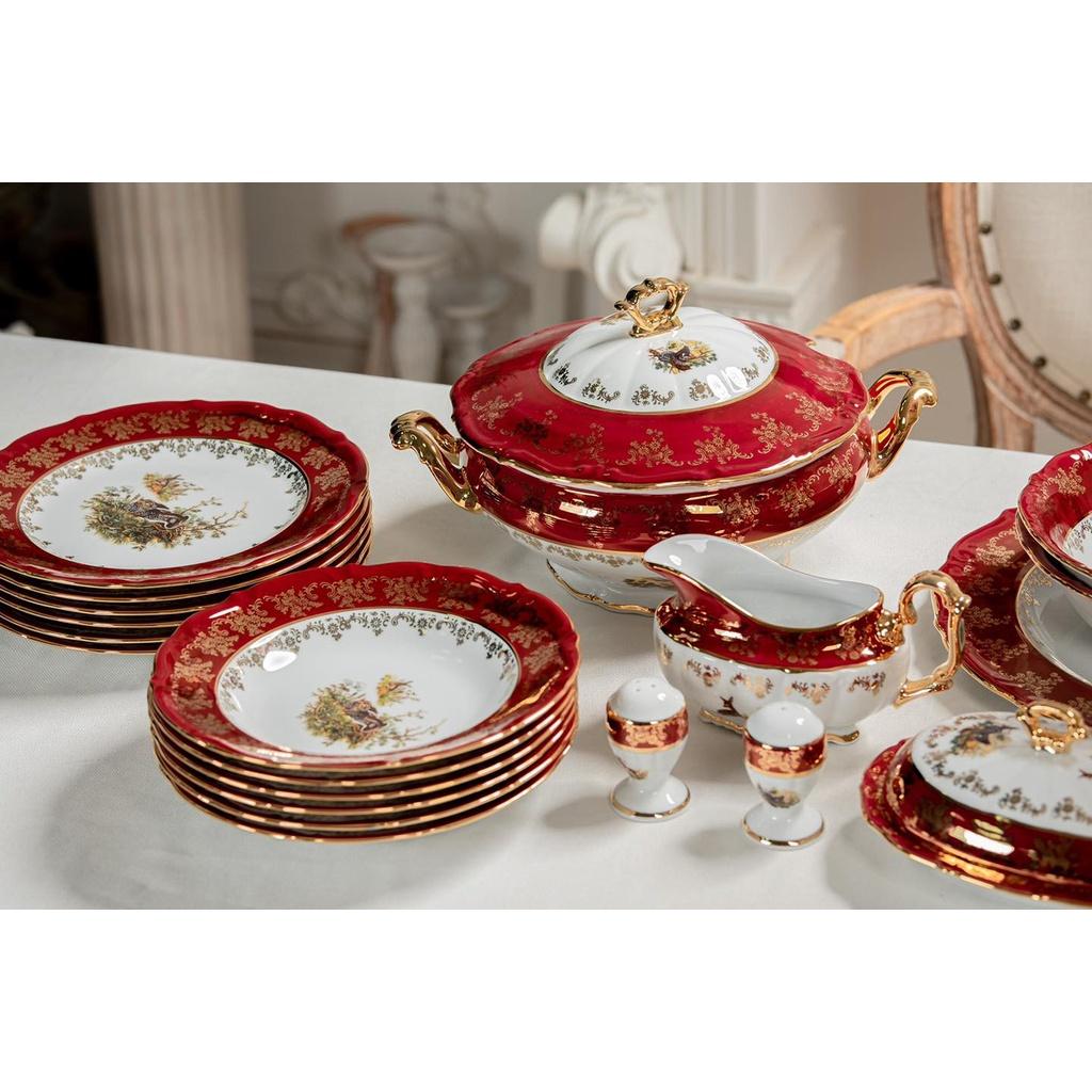 Bộ Đồ Ăn Mạ Vàng Tiệp, Set Bộ Bát Đĩa 48 Món Mạ Vàng Siêu Sang, Gốm Sứ Cao Câp, Made in Czech Republic