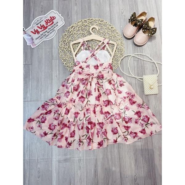 Đầm bé gái, váy bé gái hoa 2 dây chéo lưng cao cấp, đồ bé gái VyVy Kids Fashion