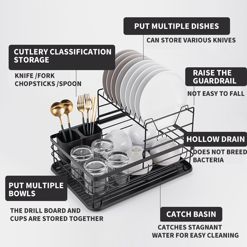 Kệ ráo chén dĩa 2 tầng nhà bếp Dish Rack Snless Steel