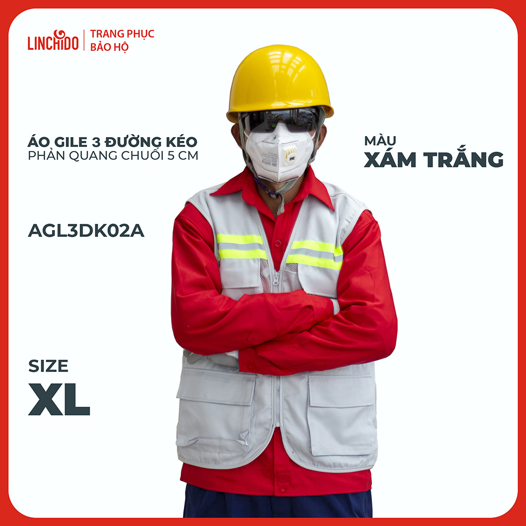 Áo Gile Kỹ Sư, Giám Sát Công Trình, Bảo Hộ Lao Động, 3 Đường Kéo, 6 Túi - Mã AGL3DK02A