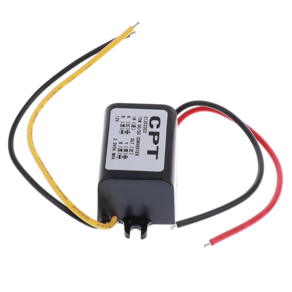 2x Waterproof Auto Vehicle Voltage Reducer DC-DC Converter 12V to 3.3V Step-down Voltage Regulator Transformer 3A/10W Power Supply Module for Car