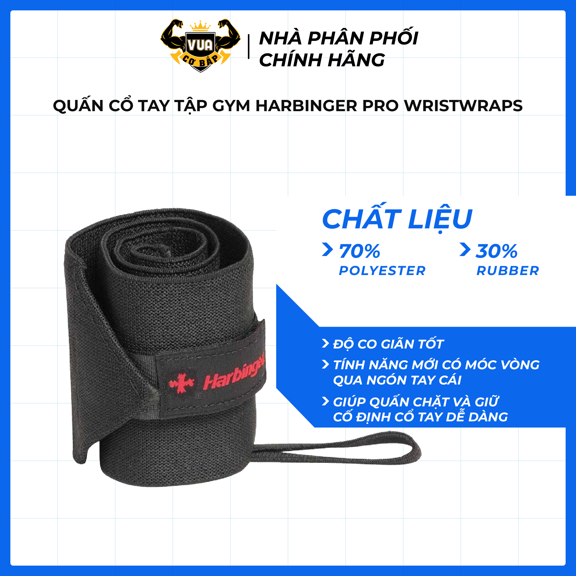 Dây Quấn Cổ Tay Tập Gym Harbinger Pro Thumb Loop WristWraps