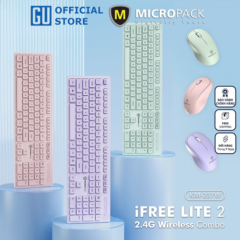 Bộ Bàn Phím Kèm Chuột Không Dây MicroPack iFREE LITE 2 KM-237W Nhiều Màu Lựa Chọn Trẻ Trung Hàng Chính Hãng