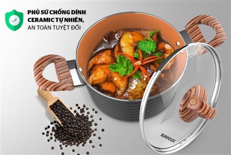 Bộ nồi ceramic đáy từ SUNHOUSE SHG2003MCA (18-20-24 cm)