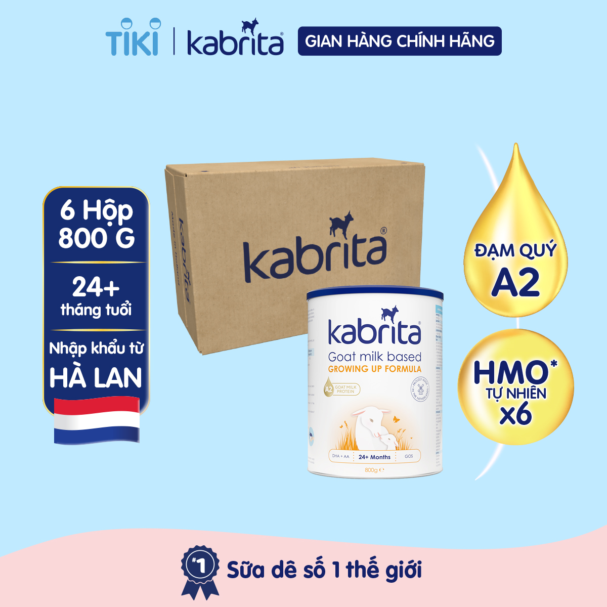 Thùng 6 lon Sữa dê Kabrita số 3 cho trẻ trên 24 tháng - Lon 800g