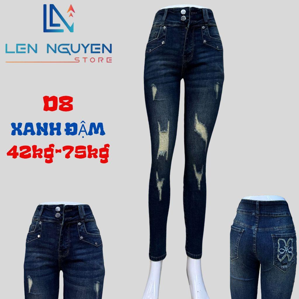 D8_Quần jean nữ, dài, lưng cao, quần bò nữ dáng ôm, quần rin nữ có big size, cho 42kg đến 75kg,LEN NGUYEN STORE - Xanh Đậm