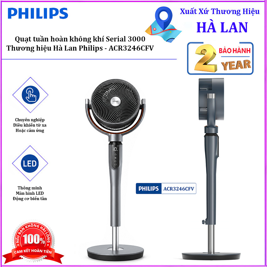Quạt tuần hoàn không khí Serial 3000, động cơ biến tần chuyên nghiệp. Thương hiệu Hà Lan cao cấp Philips - ACR3246CFV. HÀNG CHÍNH HÃNG