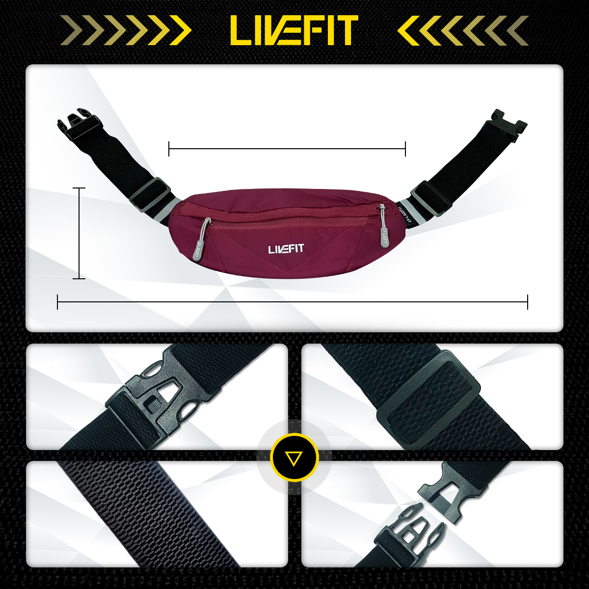 Đai chạy bộ, Túi đeo hông chạy bộ LiveFit cao cấp - Running Belt - WB0924