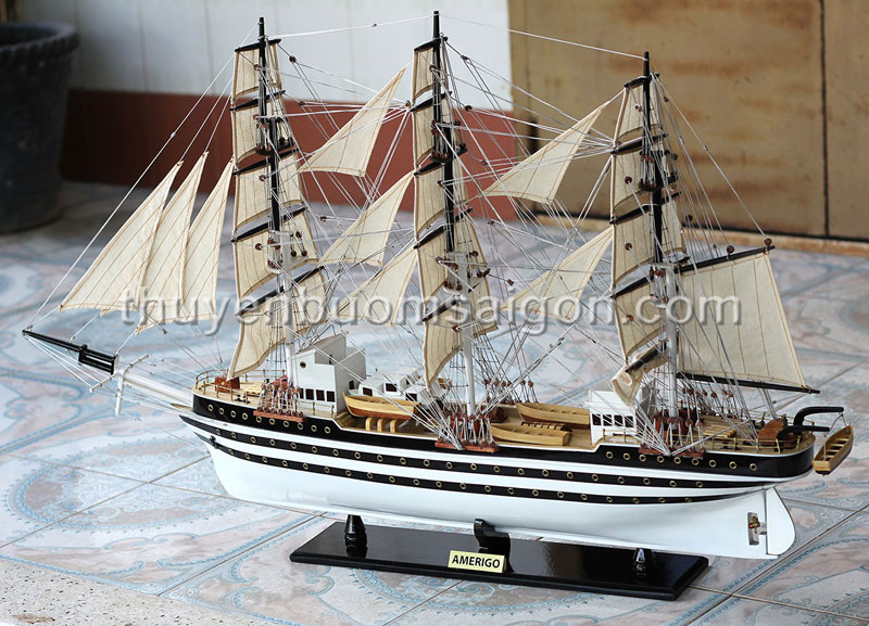 Thuyền gỗ Amerigo dài 108cm trang trí nhà cửa, hàng cao cấp, gỗ tự nhiên, mô hình con tàu cổ châu âu hàng thủ công tinh xảo