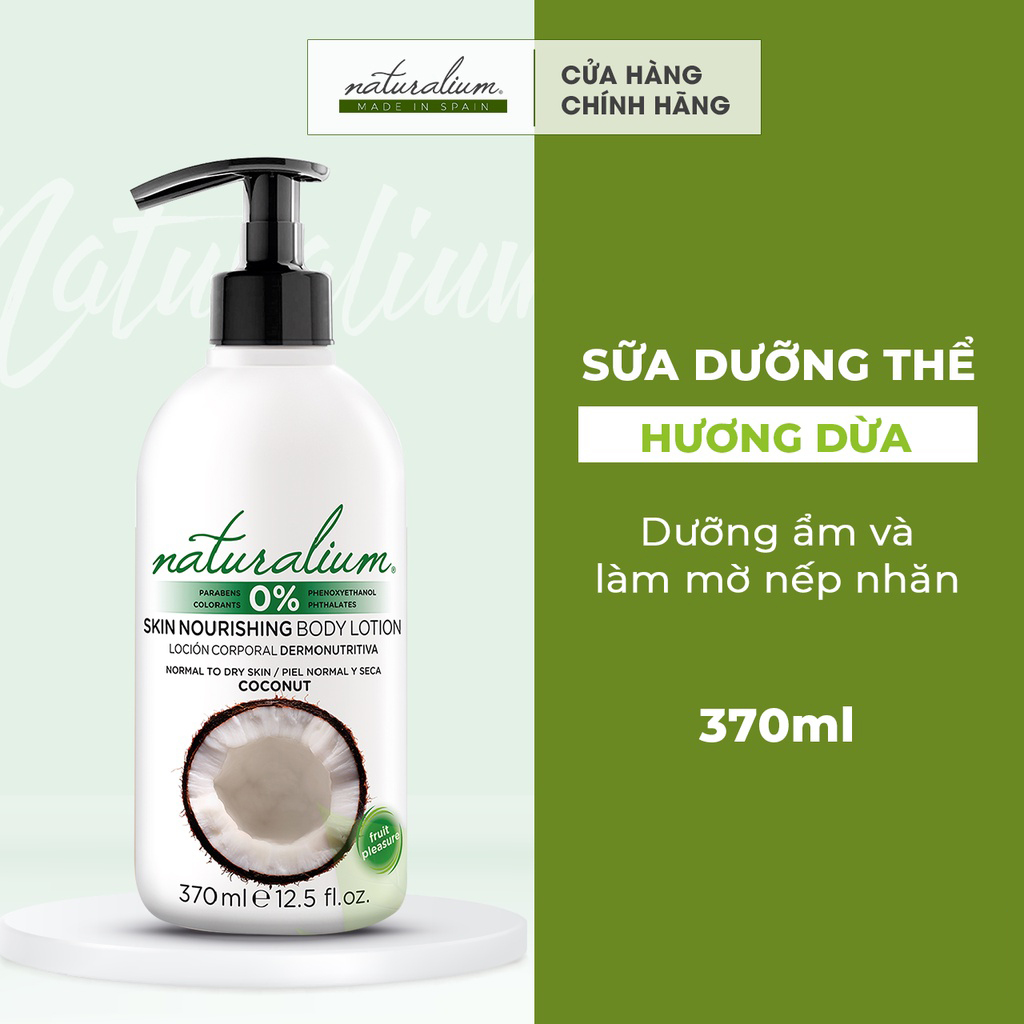 Sữa dưỡng thể NATURALIUM Skin Nourishing Body Lotion hương dừa 370ml giúp tái tạo da, chống lão hóa &amp; dưỡng da căng mịn