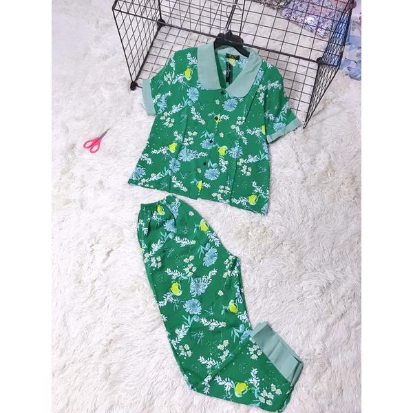 Bộ Pijama Lụa mềm mịn Cổ Sen Tay Ngắn xinh xắn