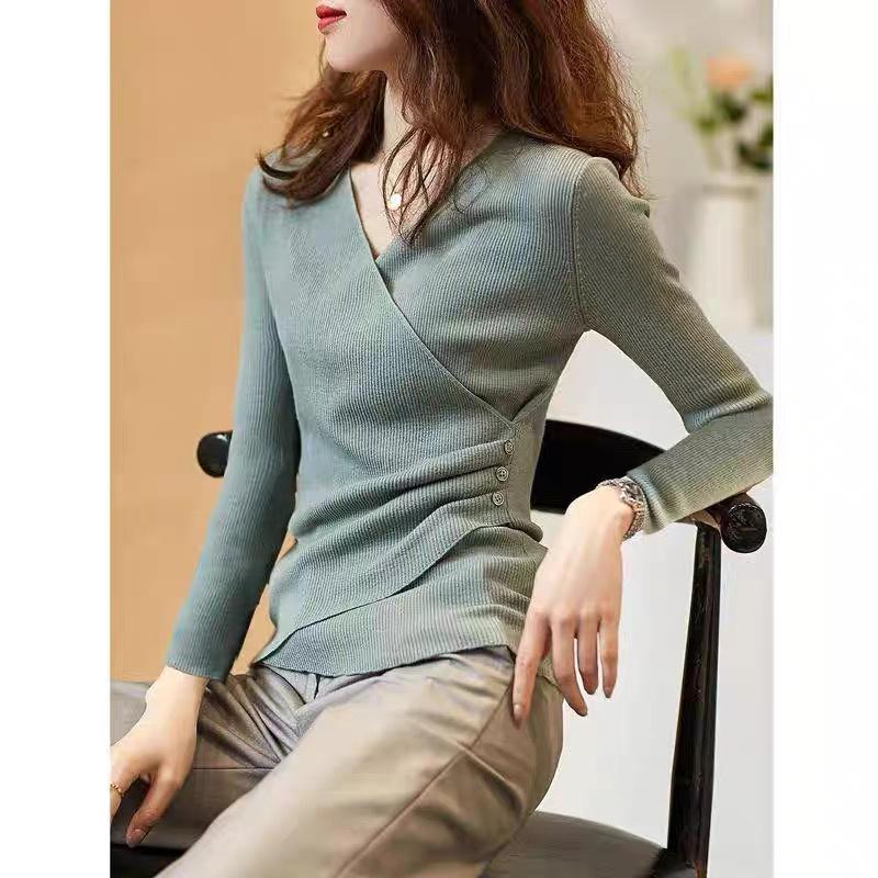 MS426 Áo len tăm vạt chéo cổ tim