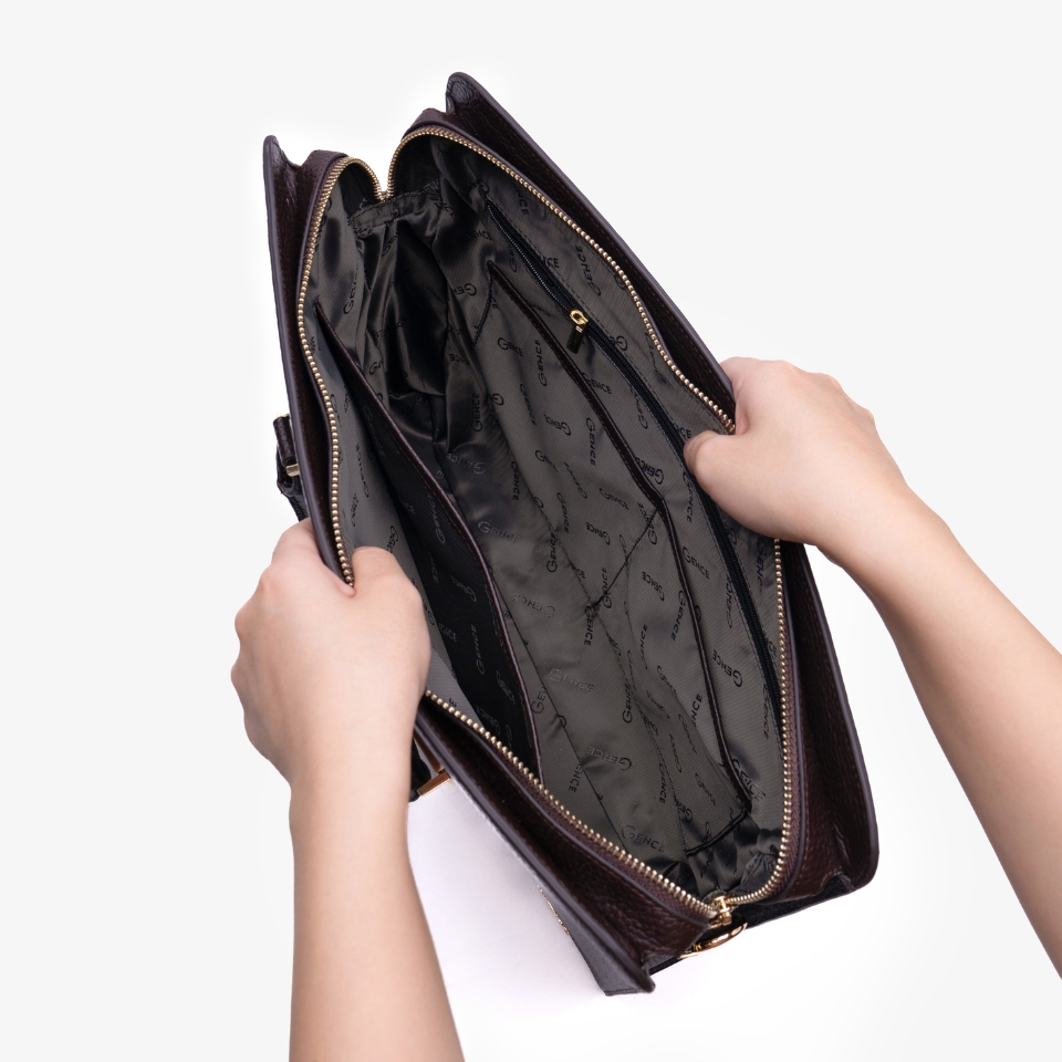 Cặp Da Doanh Nhân Túi Xách Công Sở GENCE CTS13 Da Bò Khóa Số Cao Cấp Màu Nâu