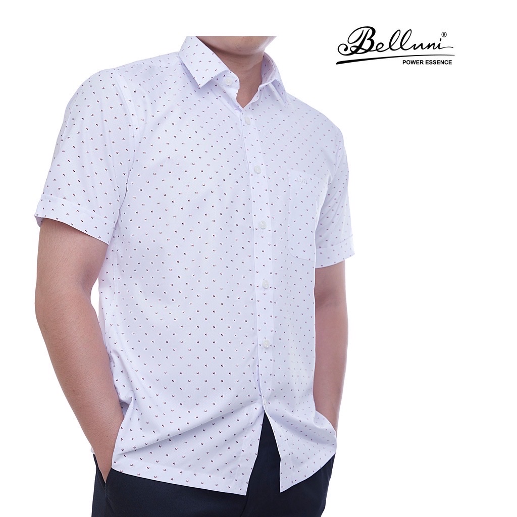 Áo sơ mi nam ngắn tay BELLUNI vải sợi sồi thoải mái thanh lịch - BE.213.W1
