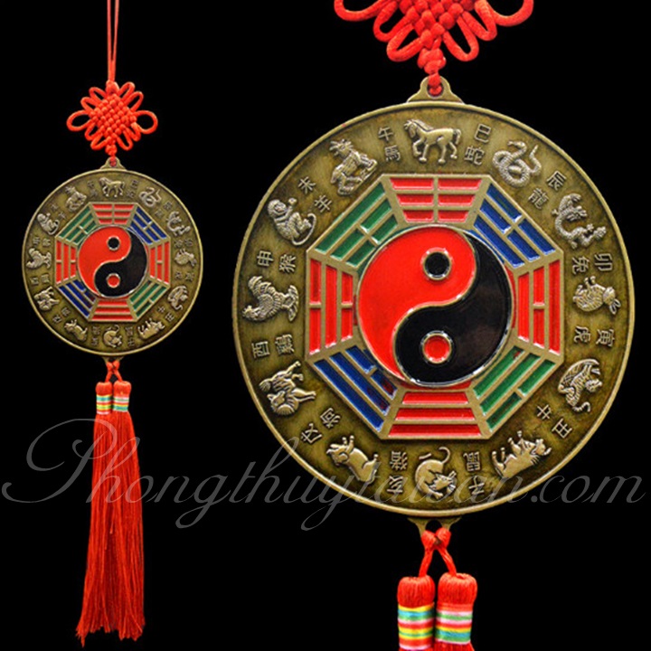 Gương phong thuỷ THẬP NHỊ ĐỊA CHI tặng bột ngũ vị,móc dán, văn khấn.