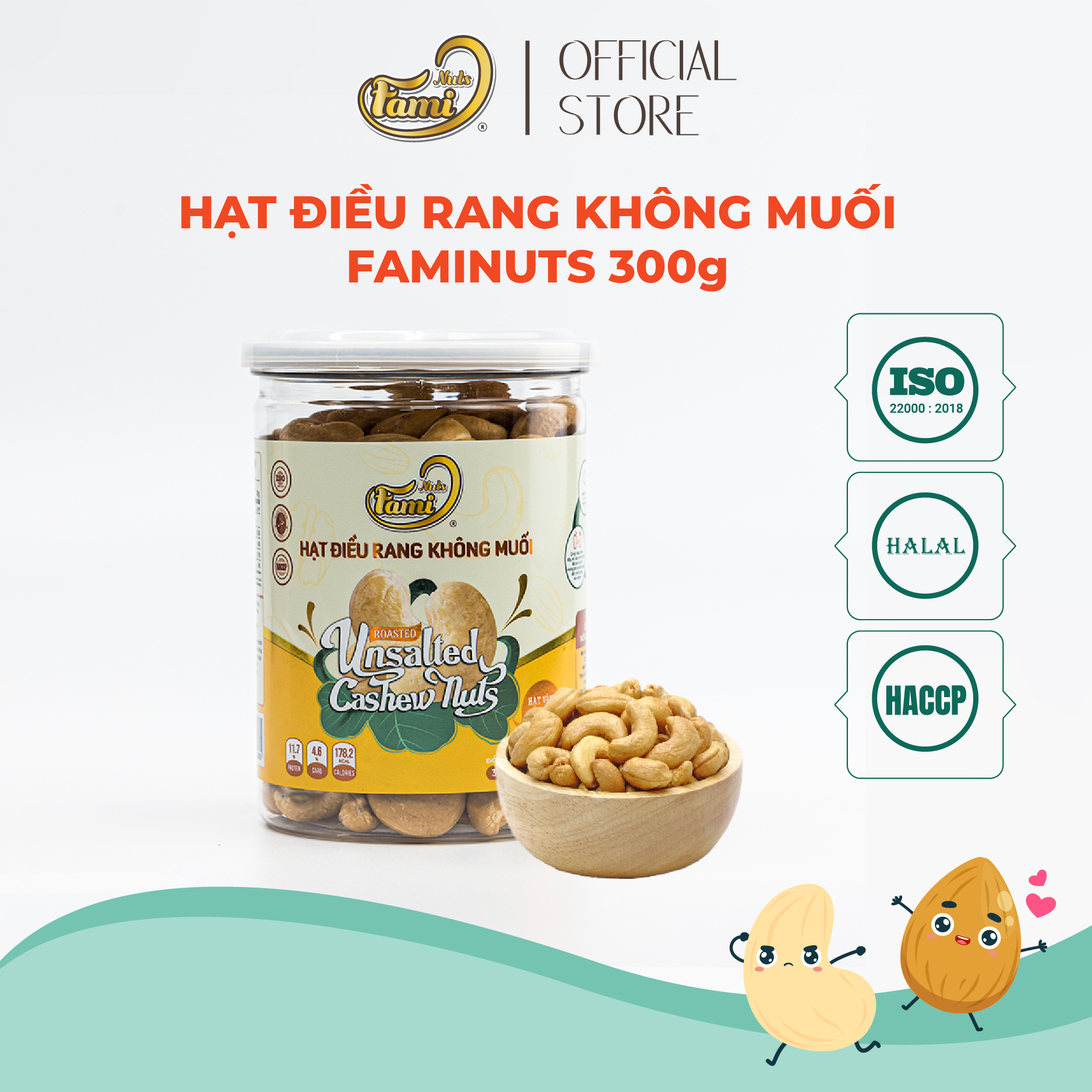 Hạt Điều Rang Không Muối Fami (300g / Hũ)