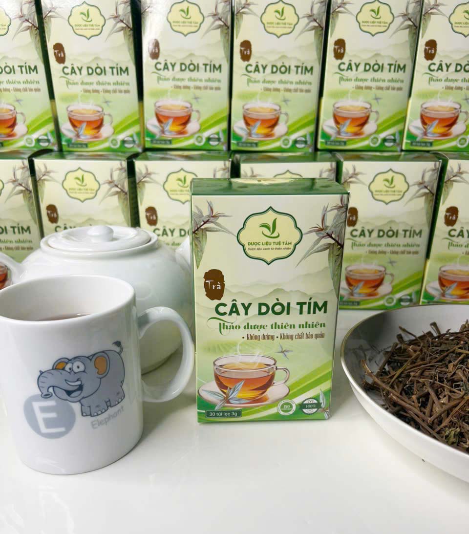 Trà cây dòi tím túi lọc Tuệ Tâm - Trà túi lọc cây dòi tím - Mỗi hộp có 30 gói 3g - Dùng cho người ho, ho lâu ngày, phổi yếu