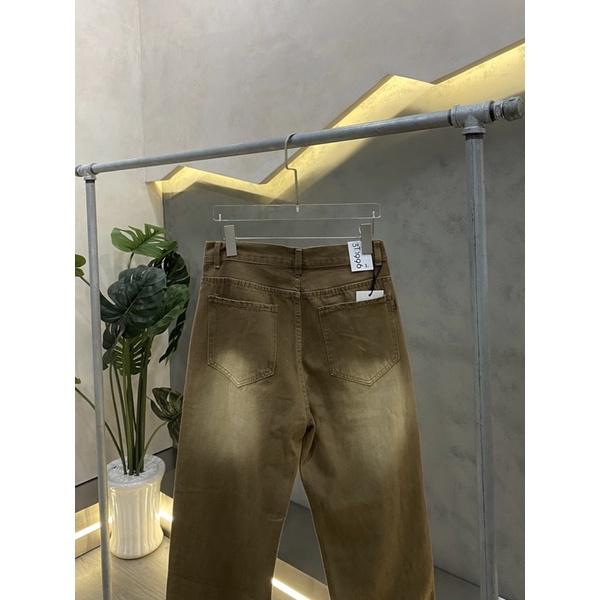 Quần jeans ống rộng jean nam nâu phối loang trắng