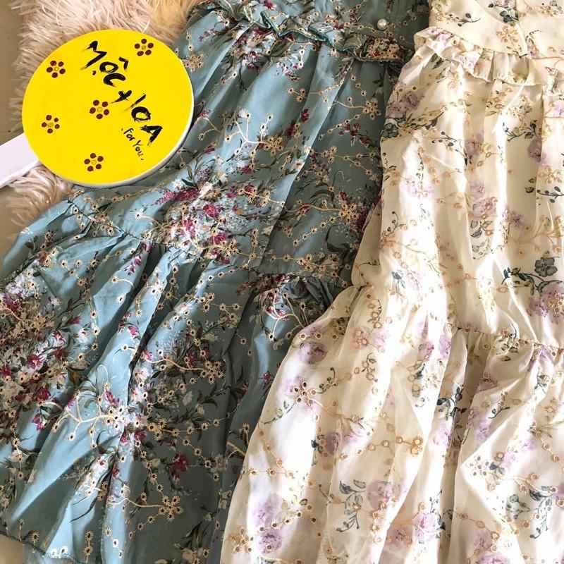 Đầm hoa hai dây,có dây thắt eo