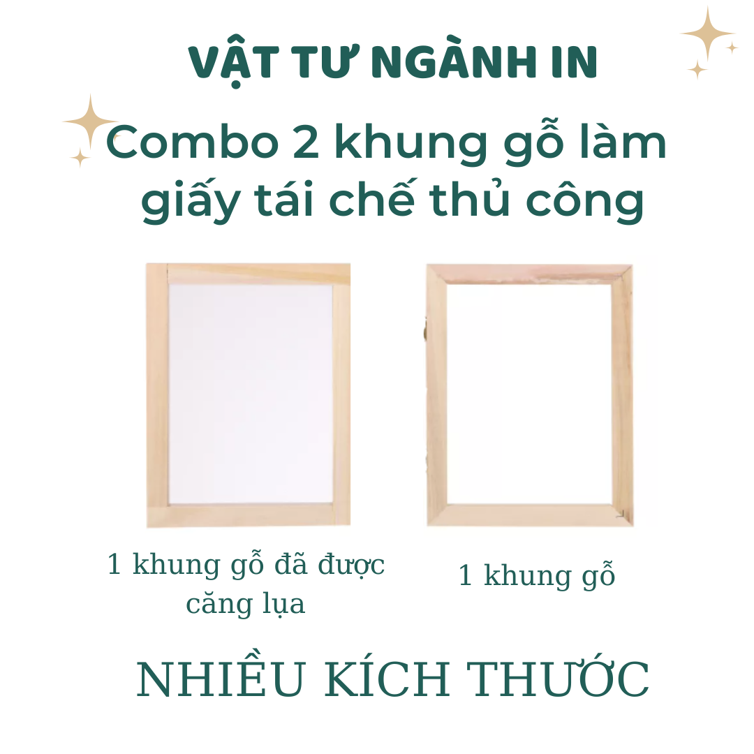 Combo 2 khung gỗ làm giấy tái chế thủ công, khung có nhiều kích thước