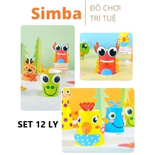 Set 12 cốc dán giấy thủ công động vật cho bé đồ chơi dán màu thủ công tạo hình ly giấy