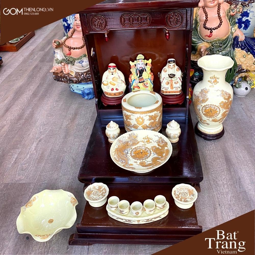 Bộ Đồ Thờ Cúng Thần Tài Men Vàng - Bát Hương Đồ Thờ Bát Tràng - Gốm Thiên Long