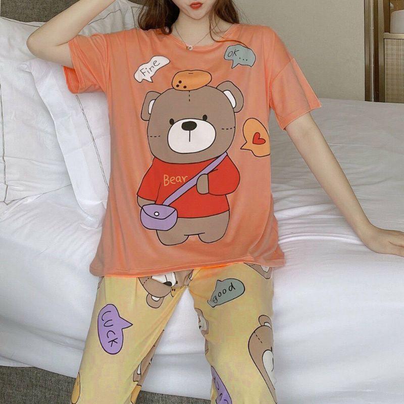 Đồ Bộ Ngủ Thun Quần Dài, Đồ Mặc Nhà Hàng Quảng Châu, Pijama Hoạt Hình chú gấu Bear