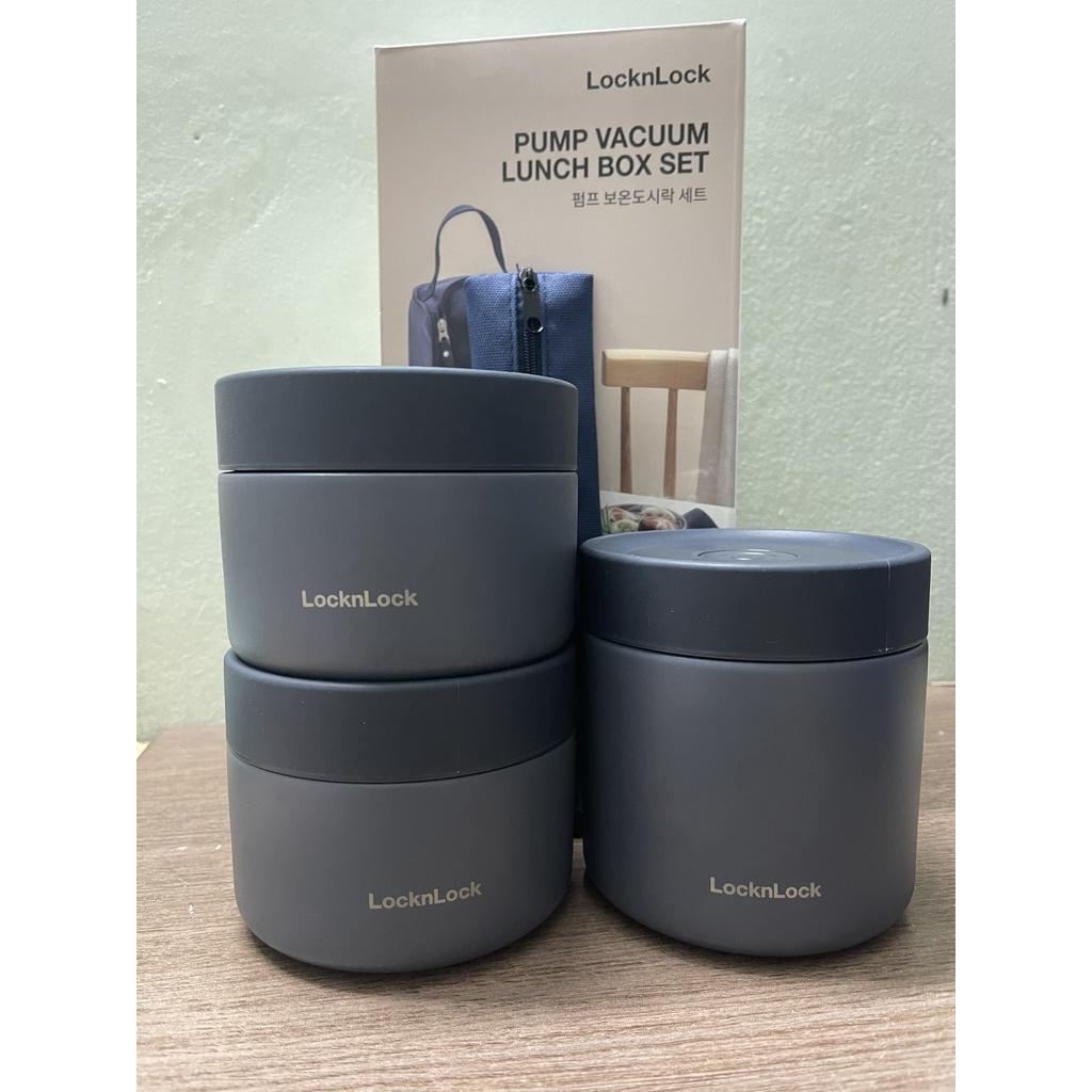 Bộ hộp cơm giữ nhiệt LocknLock Lunch Box LHC8052S01 3 hộp giữ nhiệt kèm túi, muỗng đũa màu xanh - Hapos