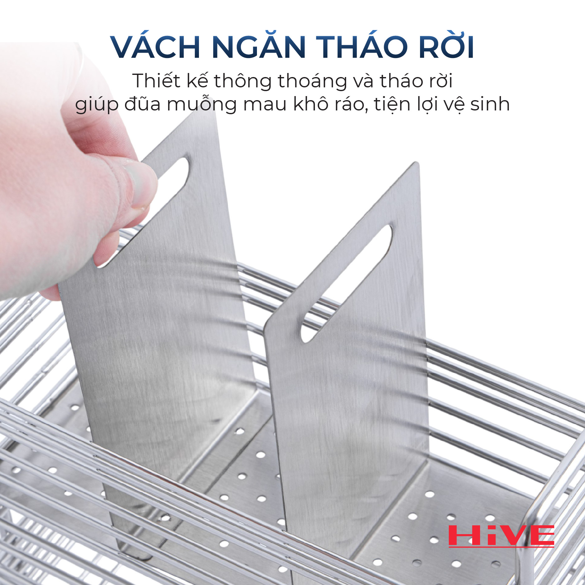 Hộp (ống) đựng đũa muỗng 3 Ngăn inox 304 HiVE