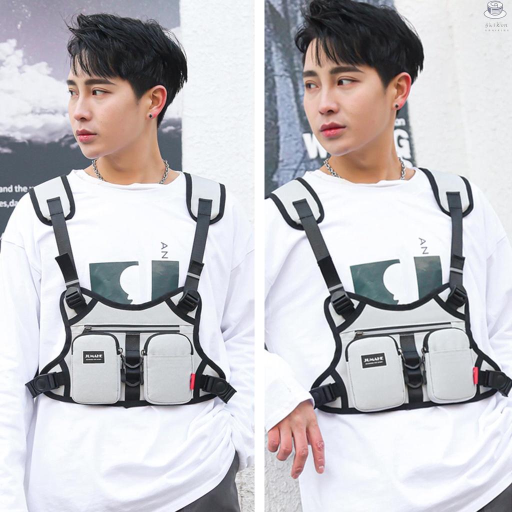 Reflective Running Vest Breathable Outdoor Sports Night Safety Vest Waistcoat Chest Pack for Running Fishing Hiking Climbing