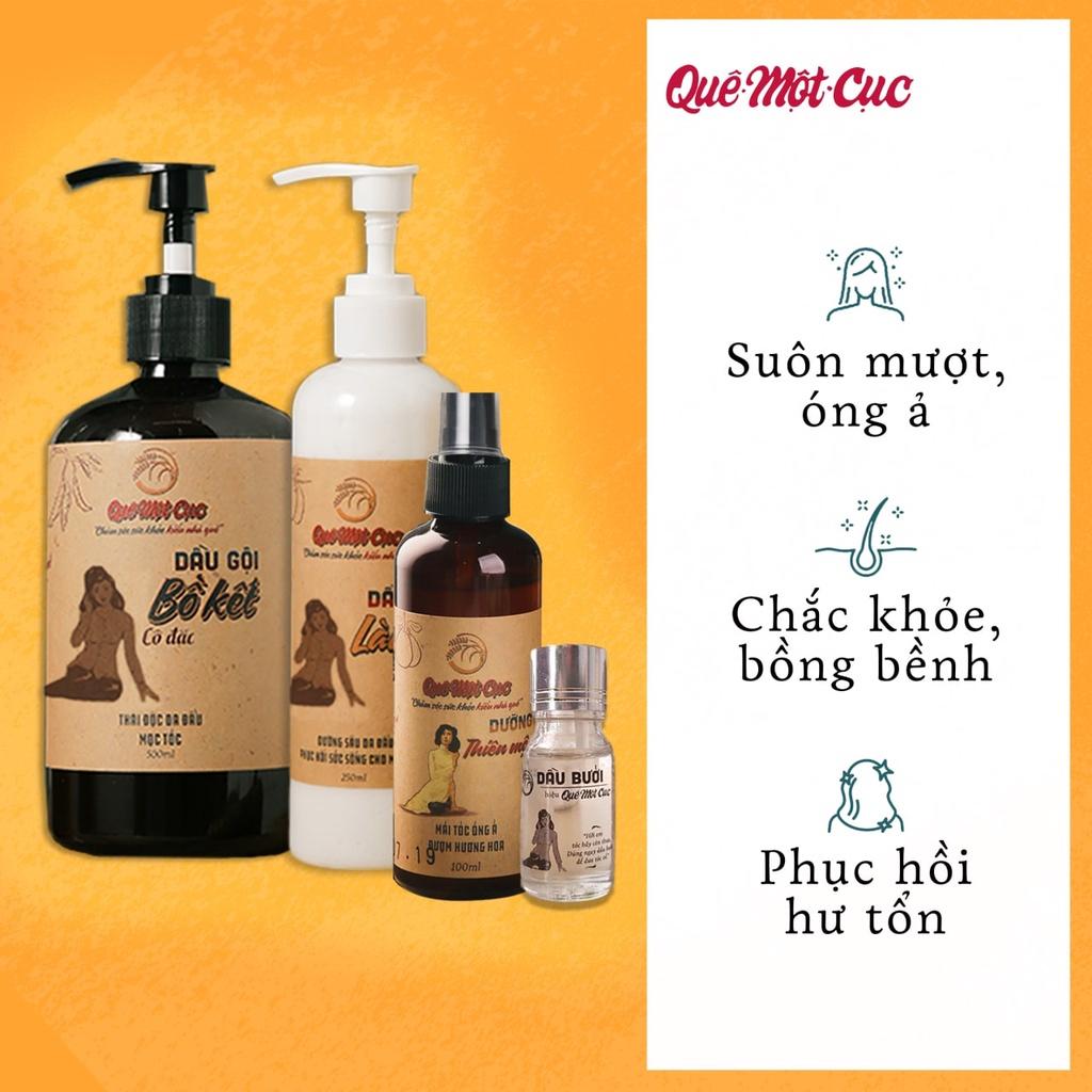 Bộ dầu gội bồ kết, dầu xả, xịt dưỡng tóc, tinh dầu 4 món giảm rụng, tái tạo tóc hư tổn mọi cấp độ QUÊ MỘT CỤC (HANDMADE)