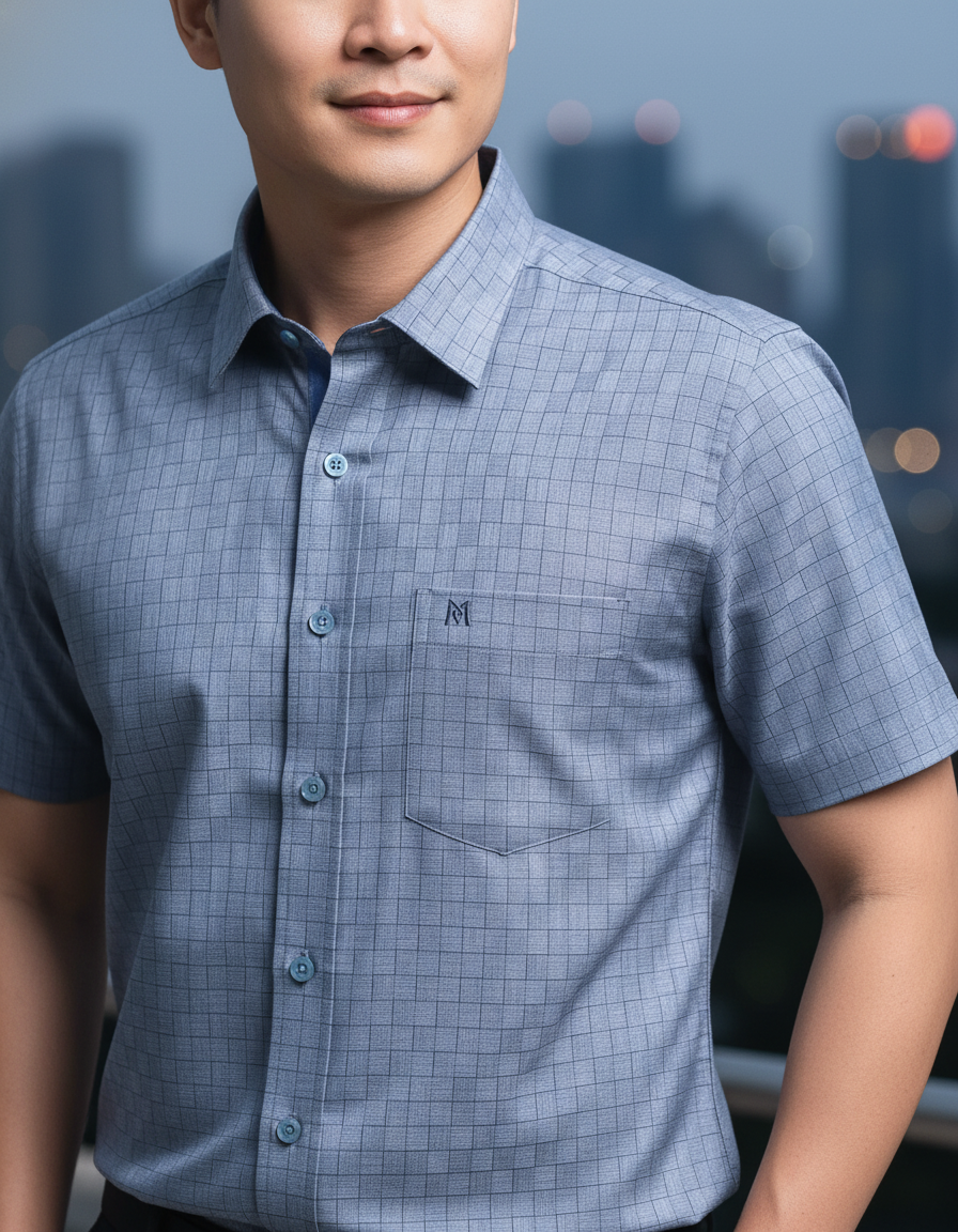 Áo sơ mi tay ngắn Khatoco LAI NGANG  (SIZE M-3XL)