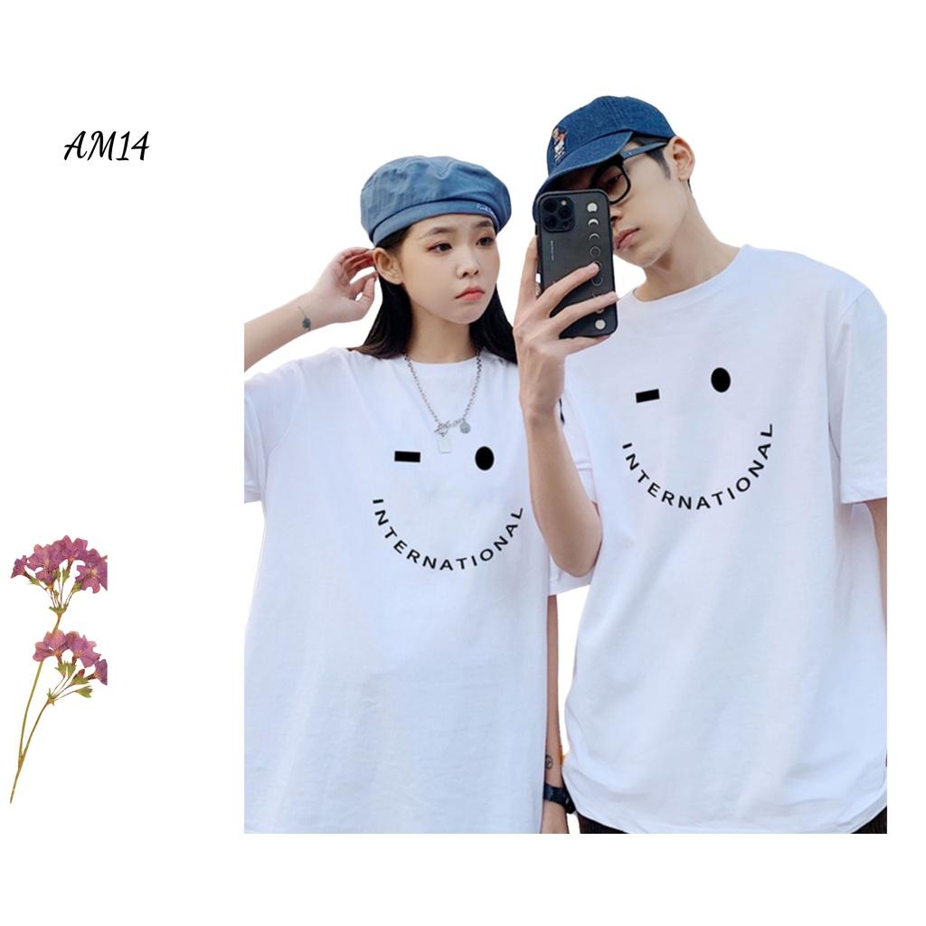 Áo Thun Đôi Cotton Tay Lỡ Mặt Cười Vuông Tròn AM14