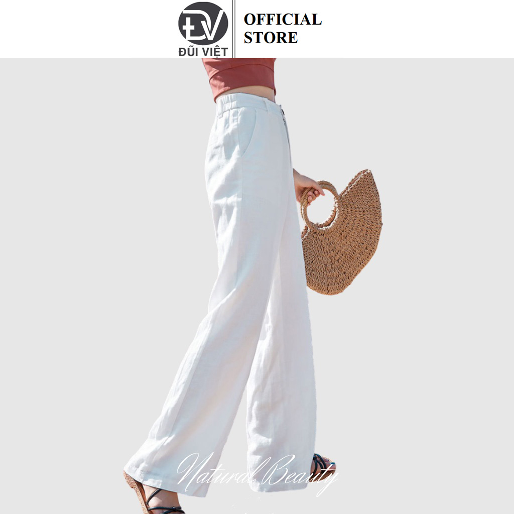 Quần suông nữ chất liệu linen thoáng mát, quần đi biển ĐŨI VIỆT QD07