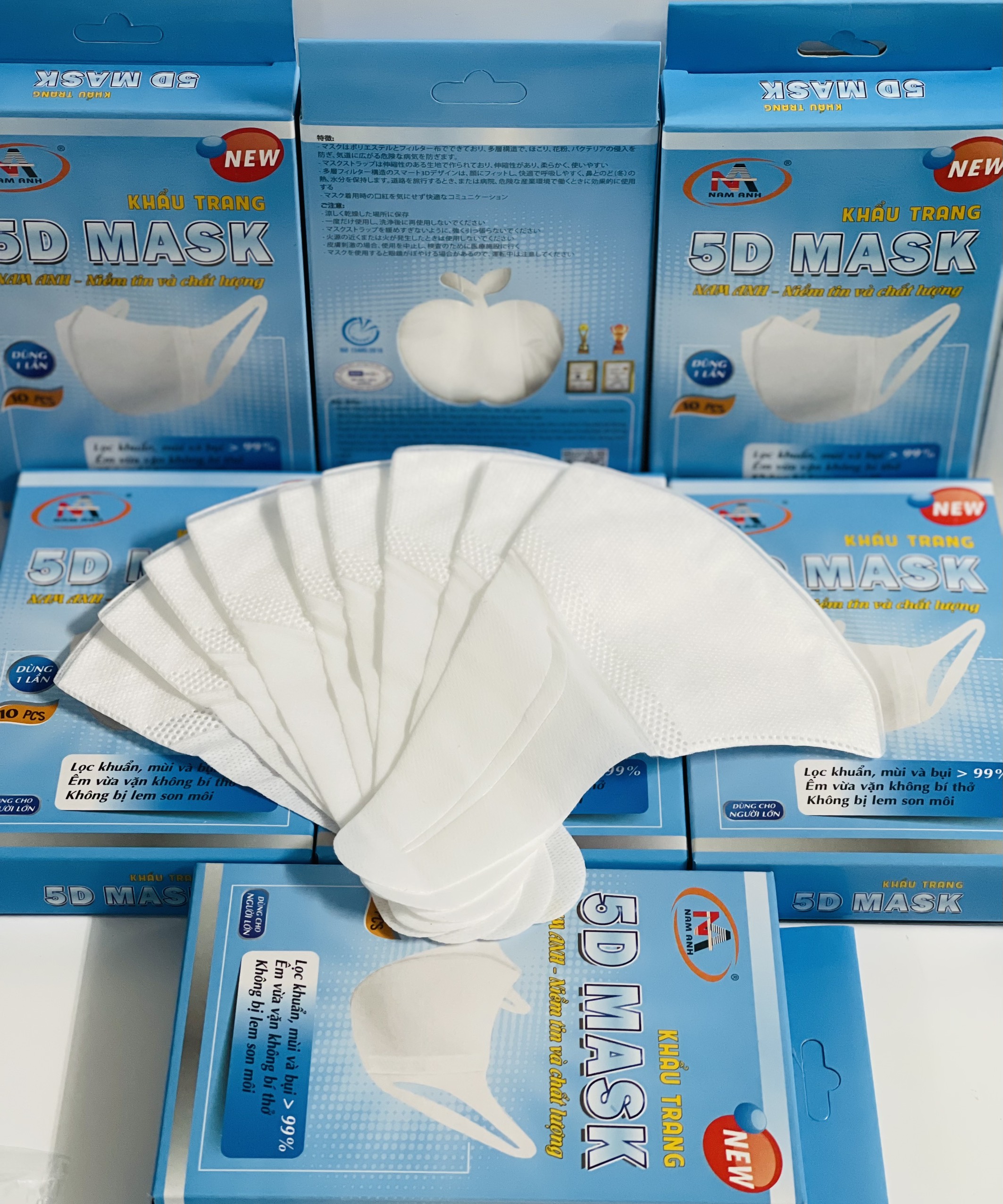 Khẩu trang y tế kháng khuẩn 3 lớp Famapro 5D Mask/ Giá ưu đãi Tiêu chuẩn quốc tế hộp 10 cái dây vải